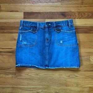 Preppy Y2k Ultra Low Rise Denim Mini Skirt Size 6 2000s Boho Festival Going Out